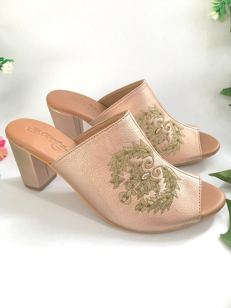 Damask Rose Gold Mules | Jharonka 