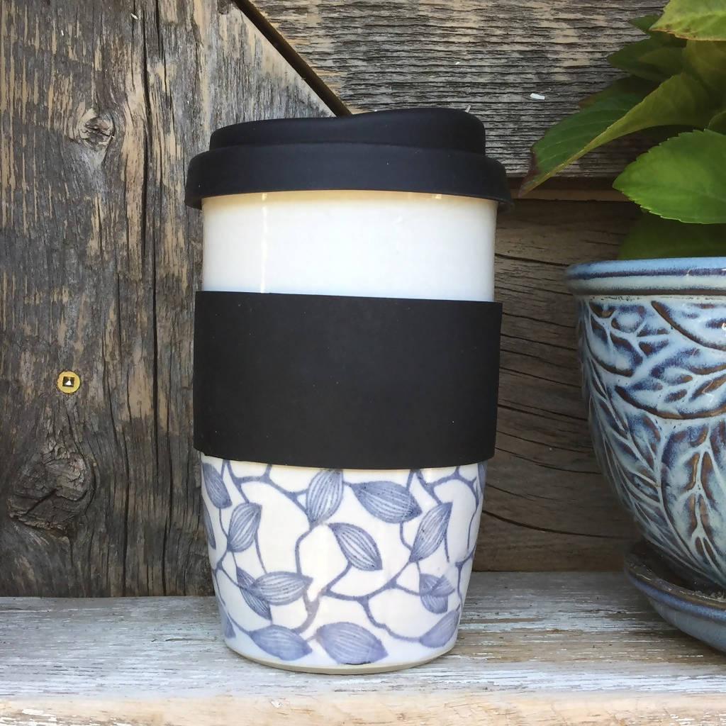 Blue Vines Cream Clay Travel Mug My Whimsy Store