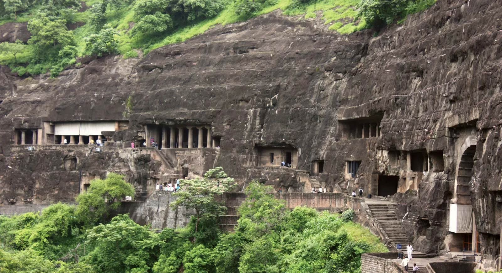 Ajanta rock-cut Buddhist cave monuments in rural Maharashtra, India