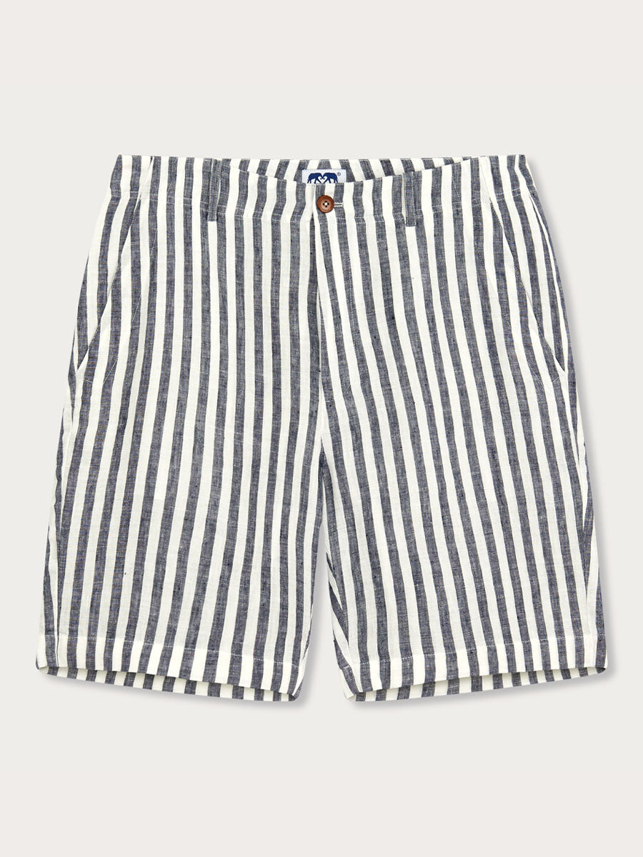 Men’s Navy Lines Burrow Linen Short