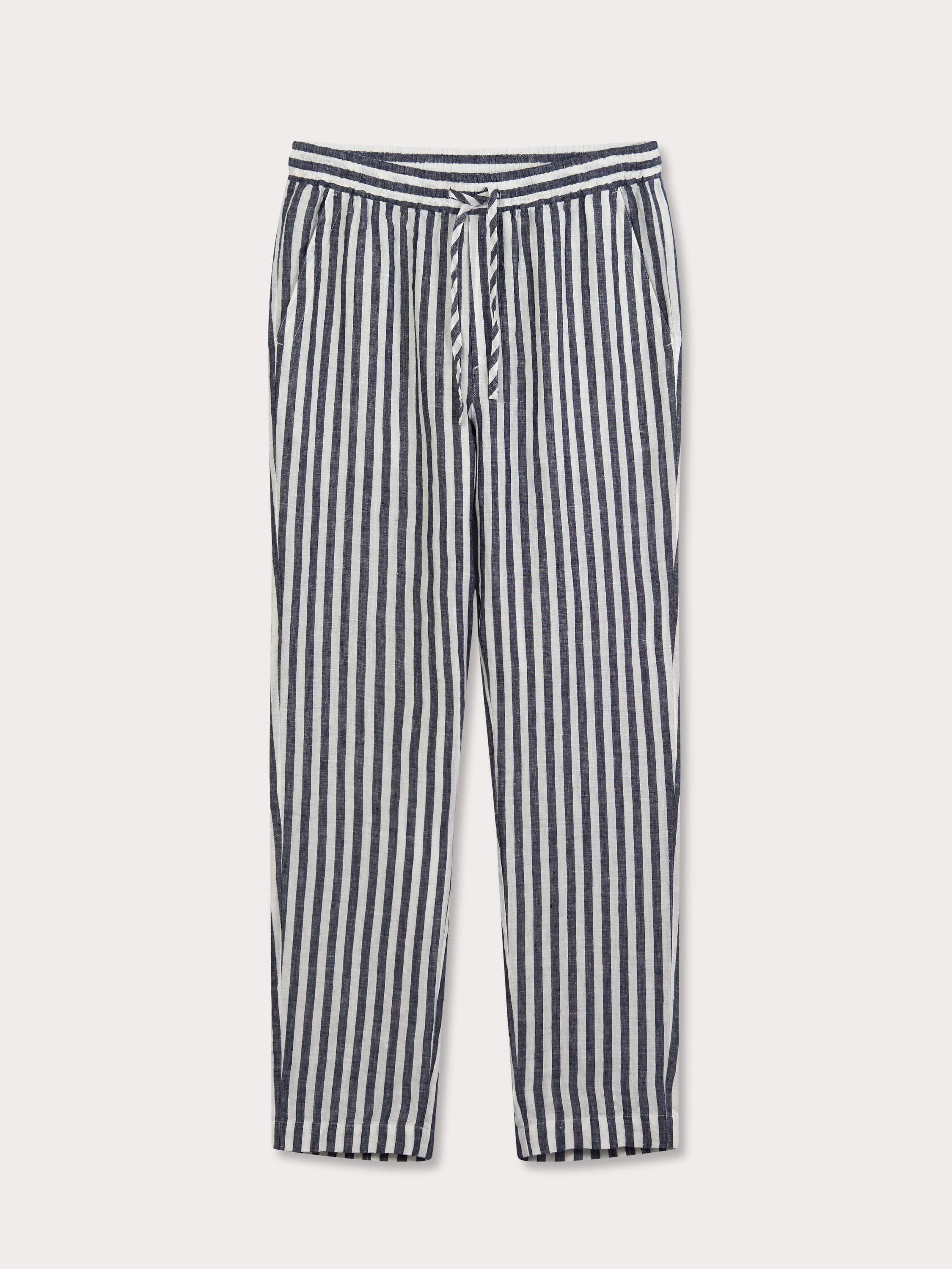 Men’s Navy Lines Eleuthera Linen Trousers