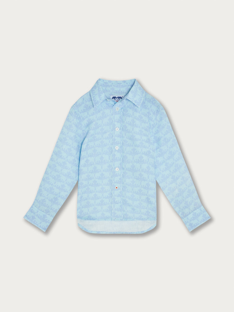 Boys Elephant Dance Blue Abaco Linen Shirt