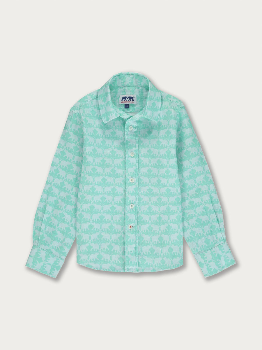 Boys Elephant Dance Mint Abaco Linen Shirt