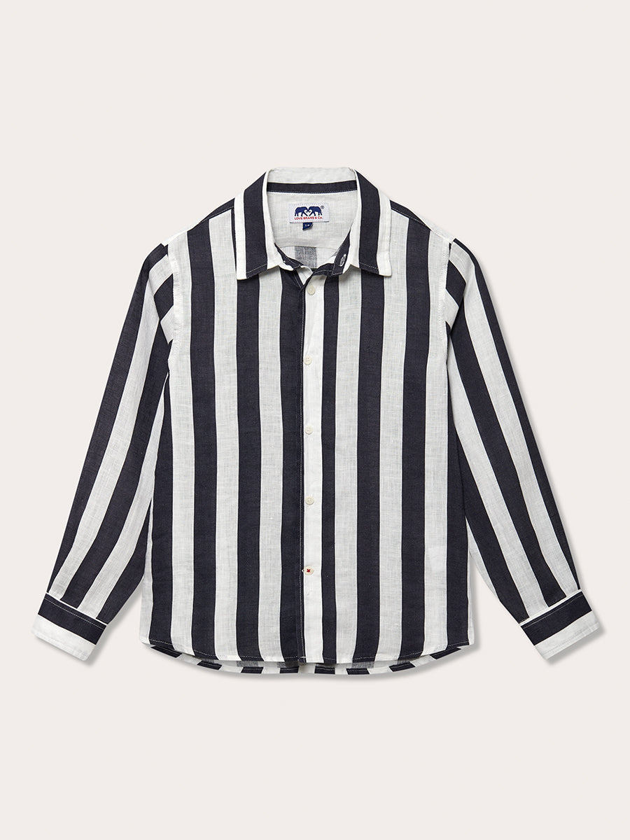 Boys Navy Candy Stripe Abaco Linen Shirt