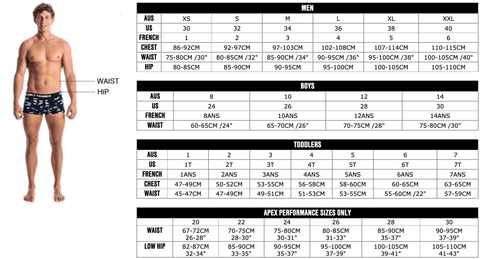 Funky Trunks Size Chart