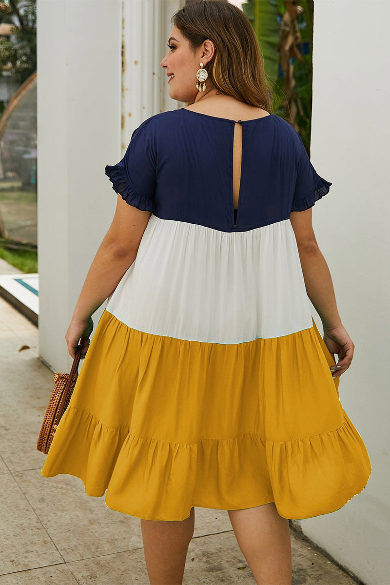 1) Plus Size Colour Block Dress - Yellow – Cadeau Fashions