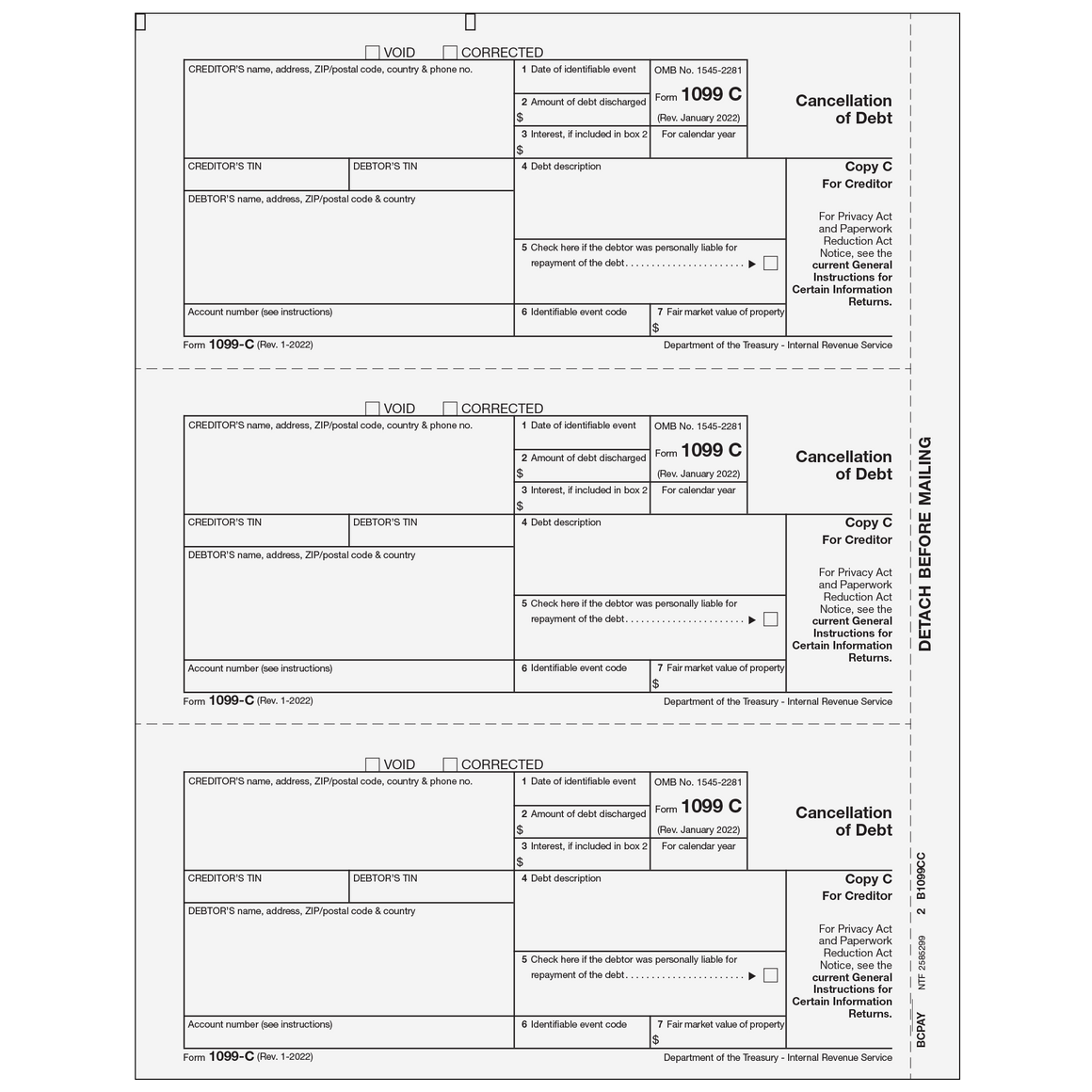 1099 Products ged 1099 C Cancellation Of Debt 3up Tax Form Depot