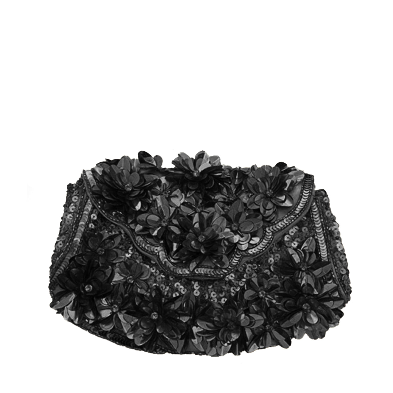 Black Sequin Flower Clutch