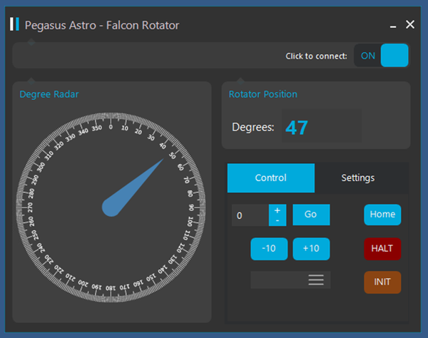 Pegasus Astro Falcon Rotator-control screen