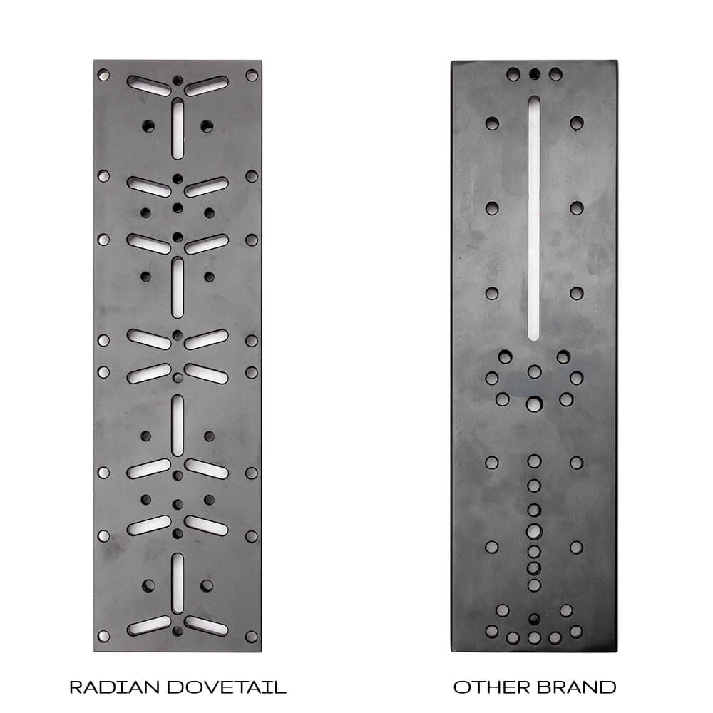 Radian Telescopes 14-Inch Universal D-Style Dovetail Bar Hole and Slot Pattern Comparison