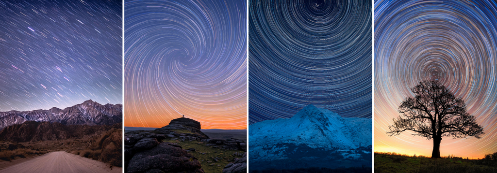 A collage of star trail images