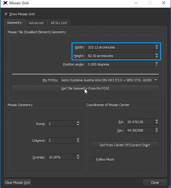 theskyx-mosaic grid width height dimensions