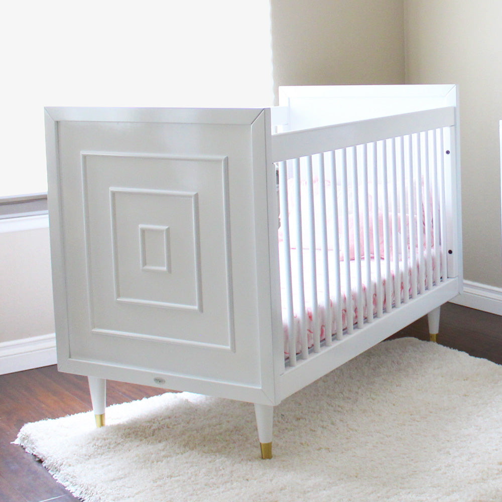 white mid century crib