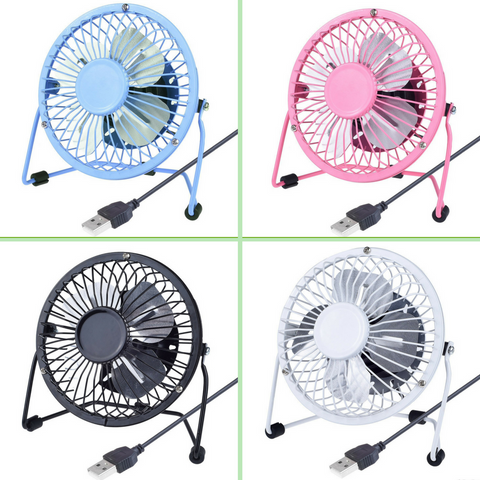 Eco-Fused 2-pack USB Desk Fans in black/white and pink/blue.