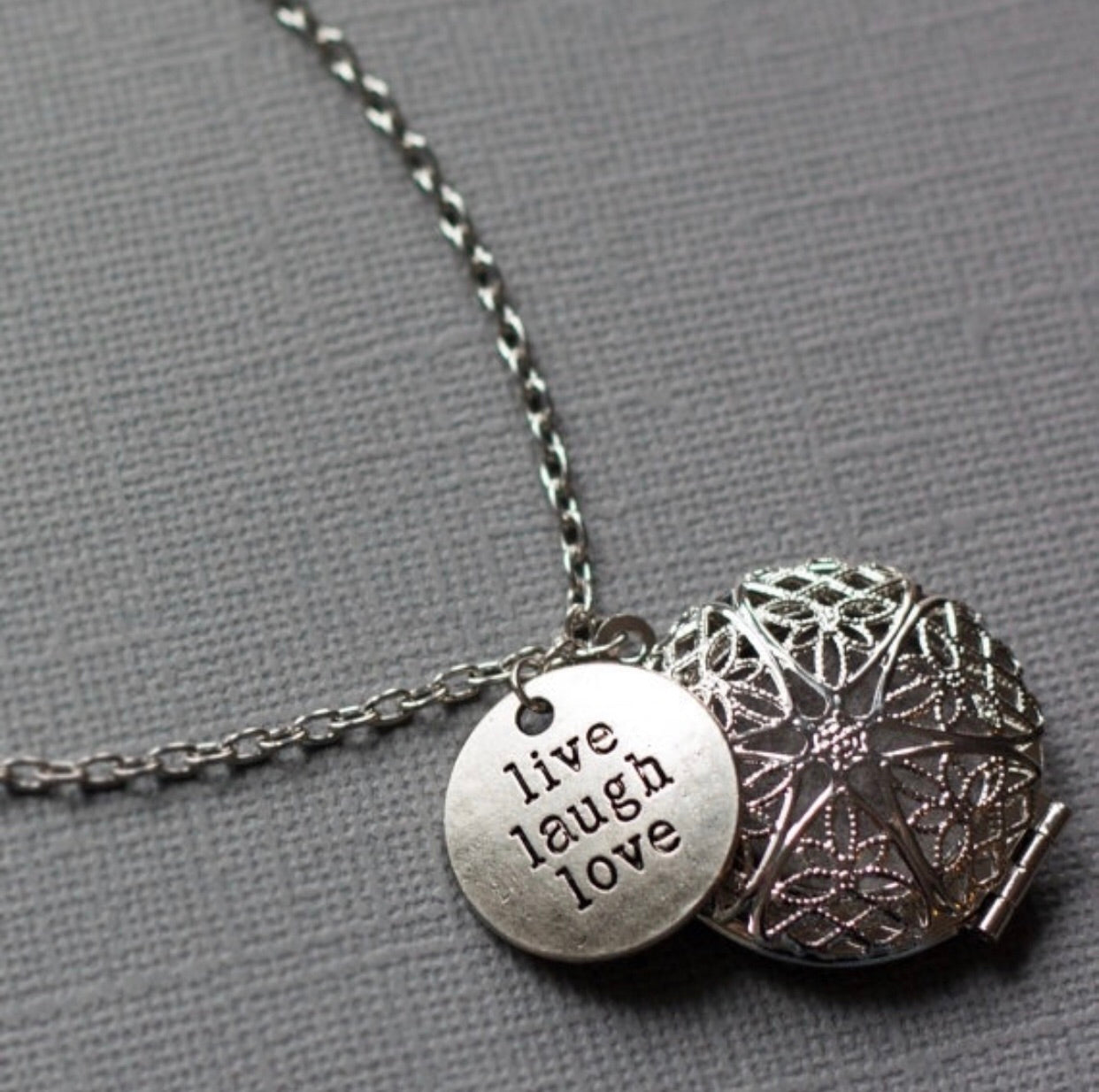 Live Laugh Love Silver Plated Diffuser Necklace - 24鈥