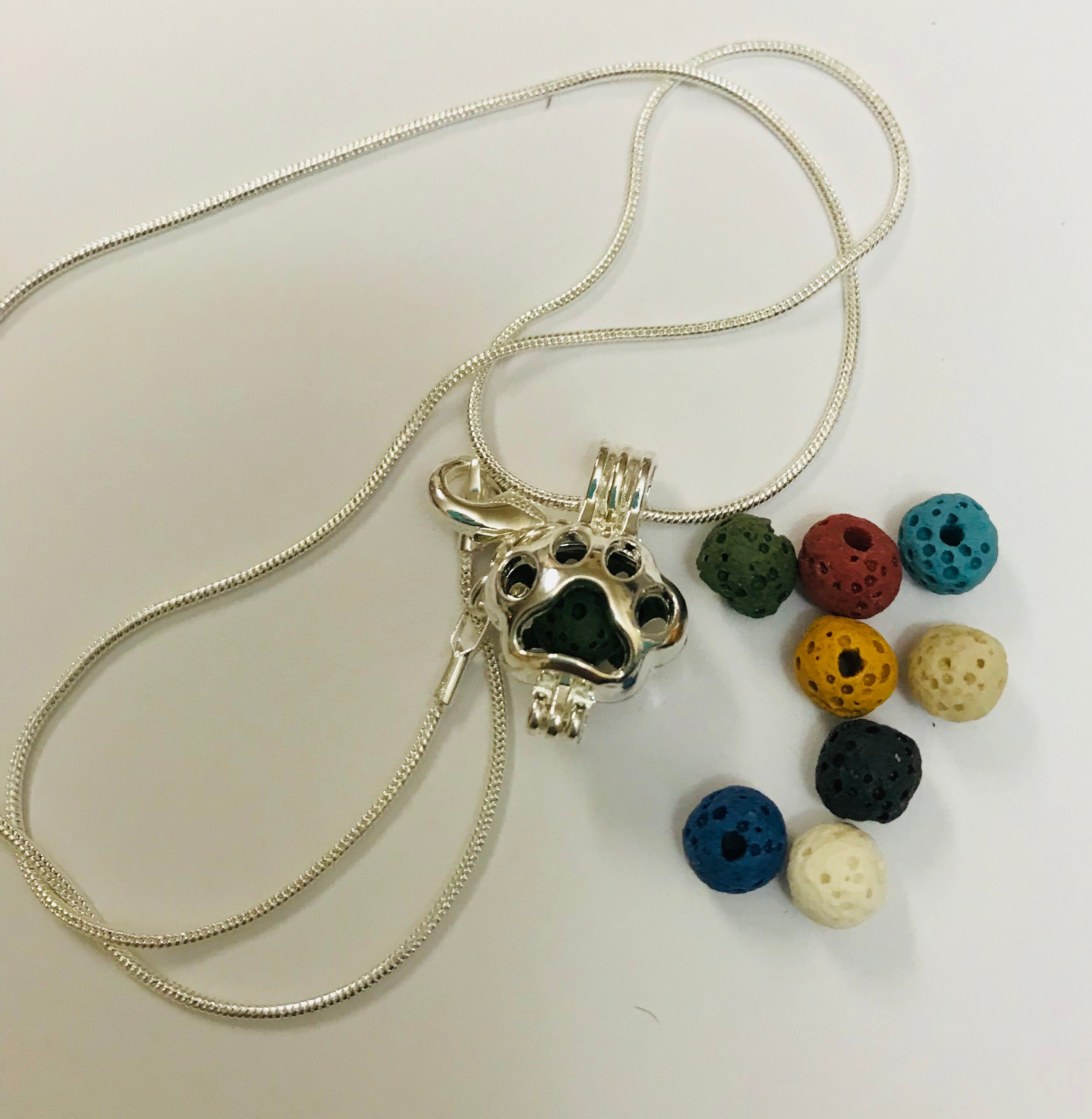 Animal Paw Aromatherapy Necklace with extra lava rocks