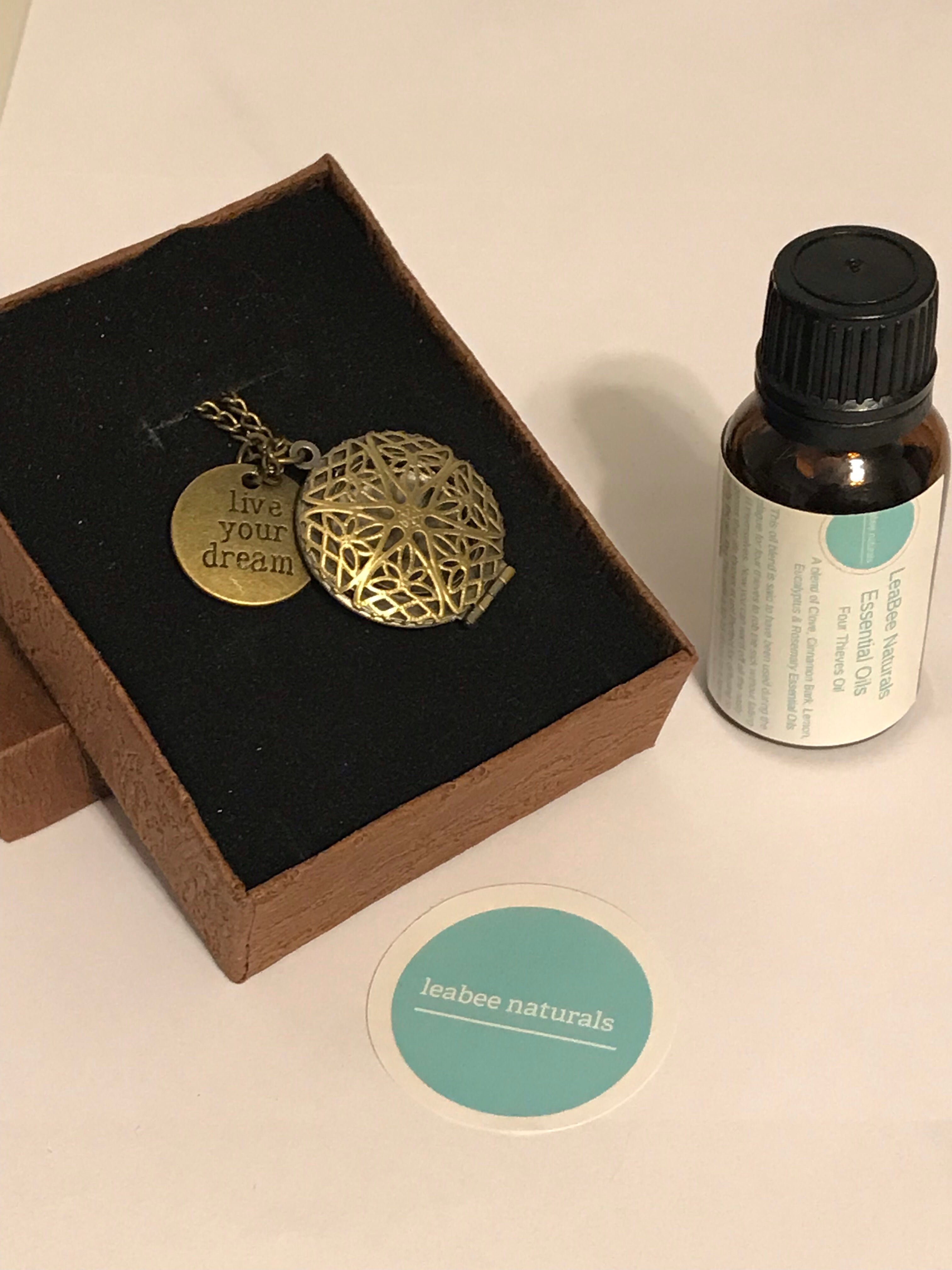 Live Your Dream gold tone Diffuser Necklace & Essential Oil Set 鈥 aromatherapy diffuser jewelry 