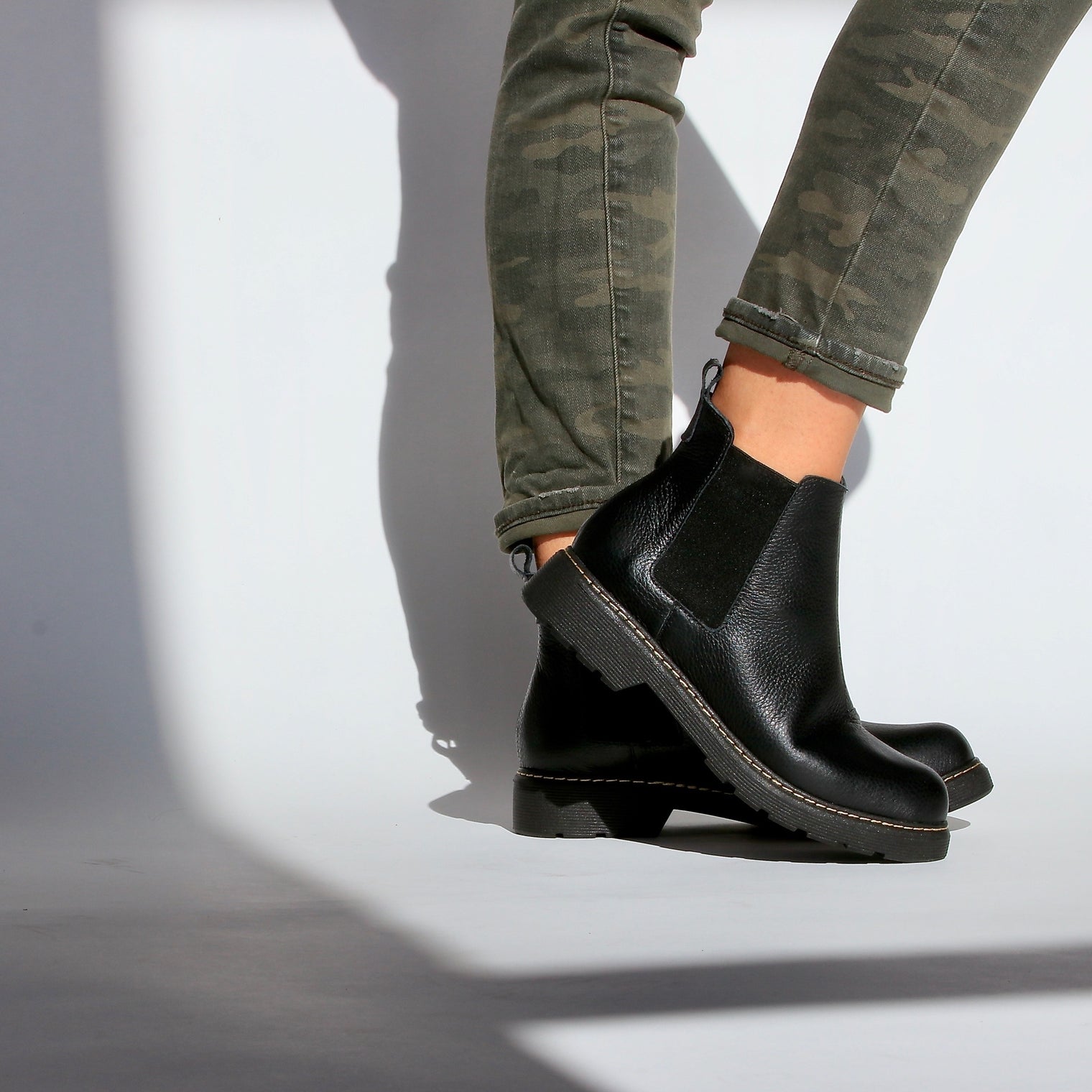 black leather slip on boots cheap online