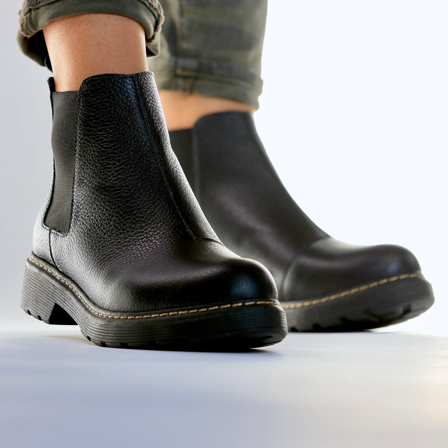 black leather slip on boots cheap online