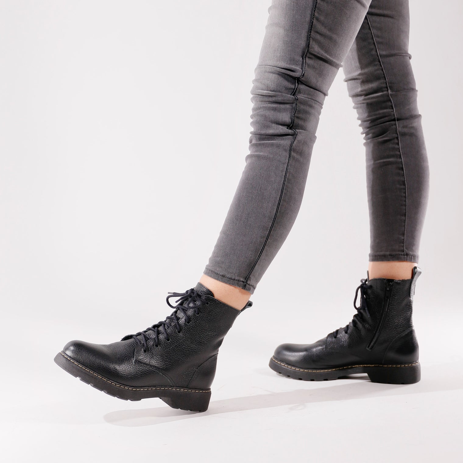 black leather combat boots womens