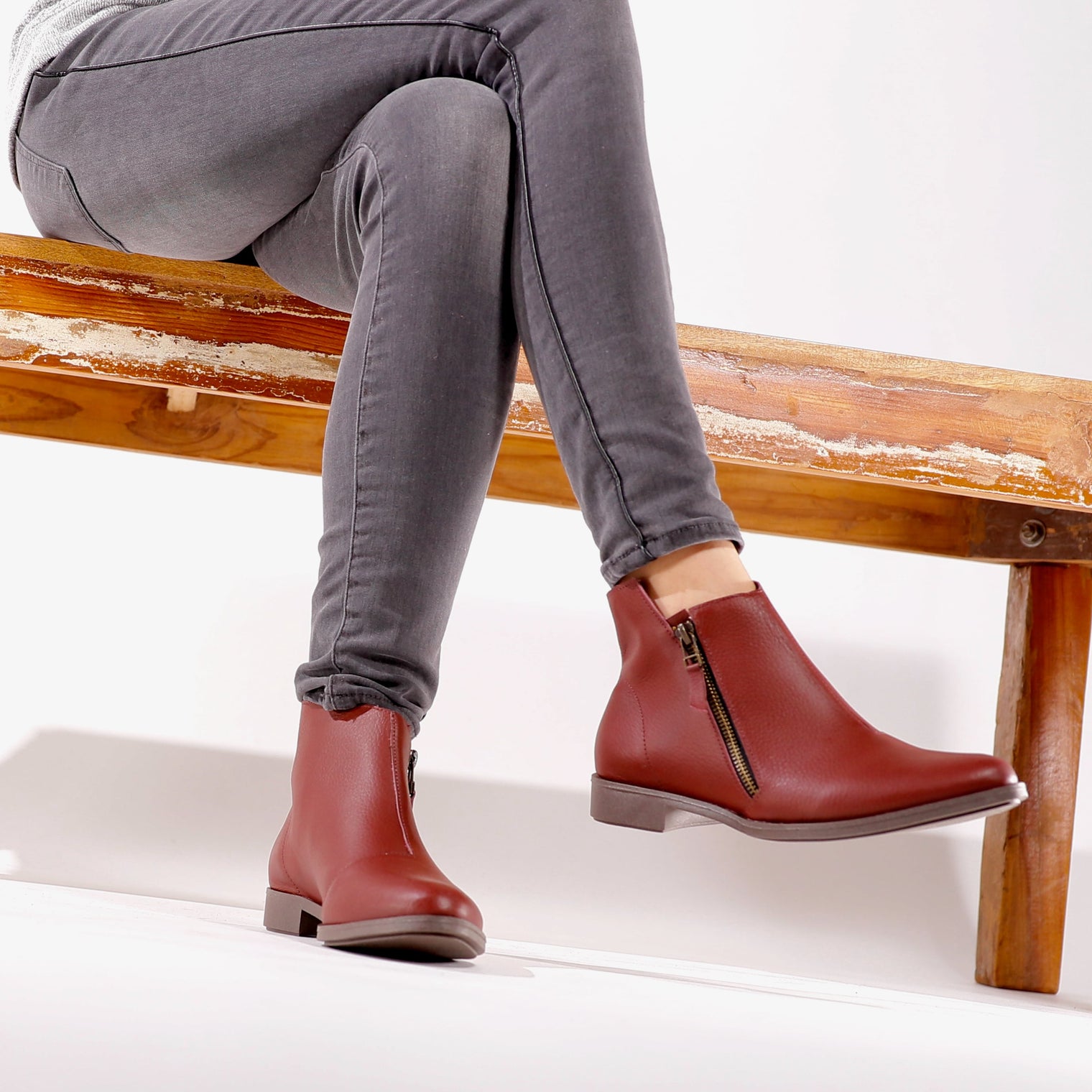 women's red leather booties