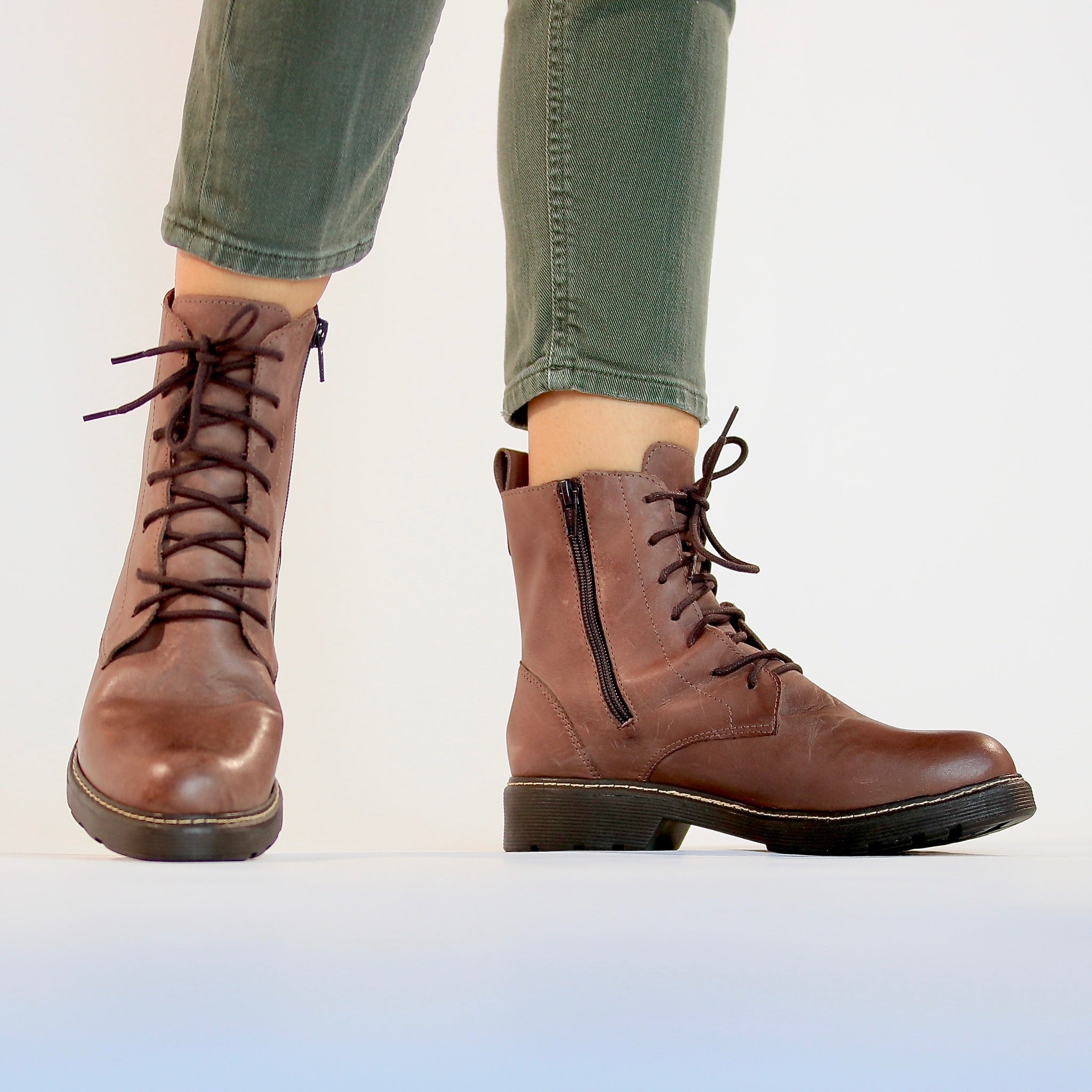 Women's Chocolate Brown Combat Boots by 