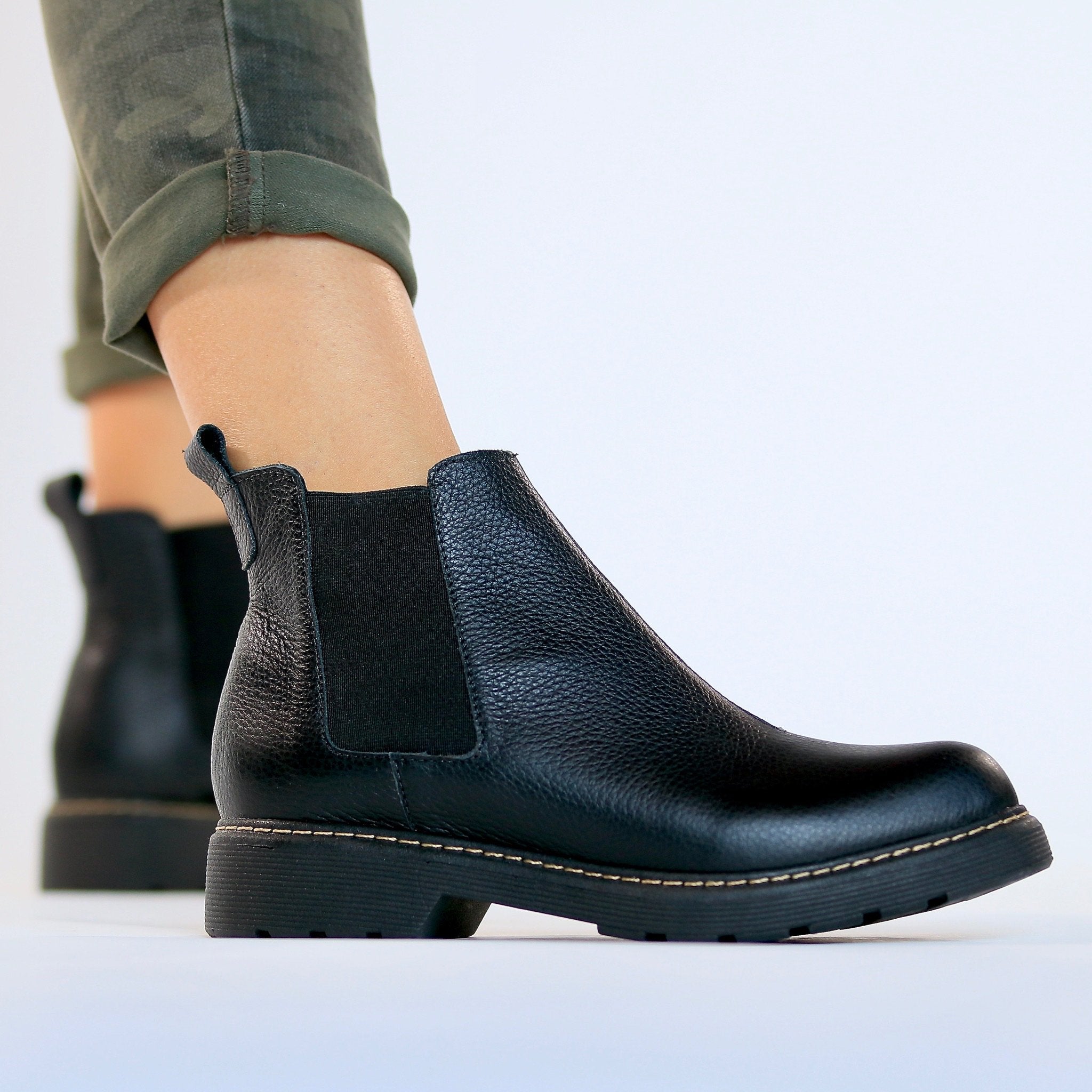 leather slip on boots womens