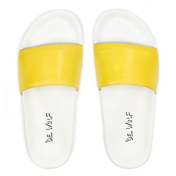 Men's Yellow Leather Sandal Slides by 