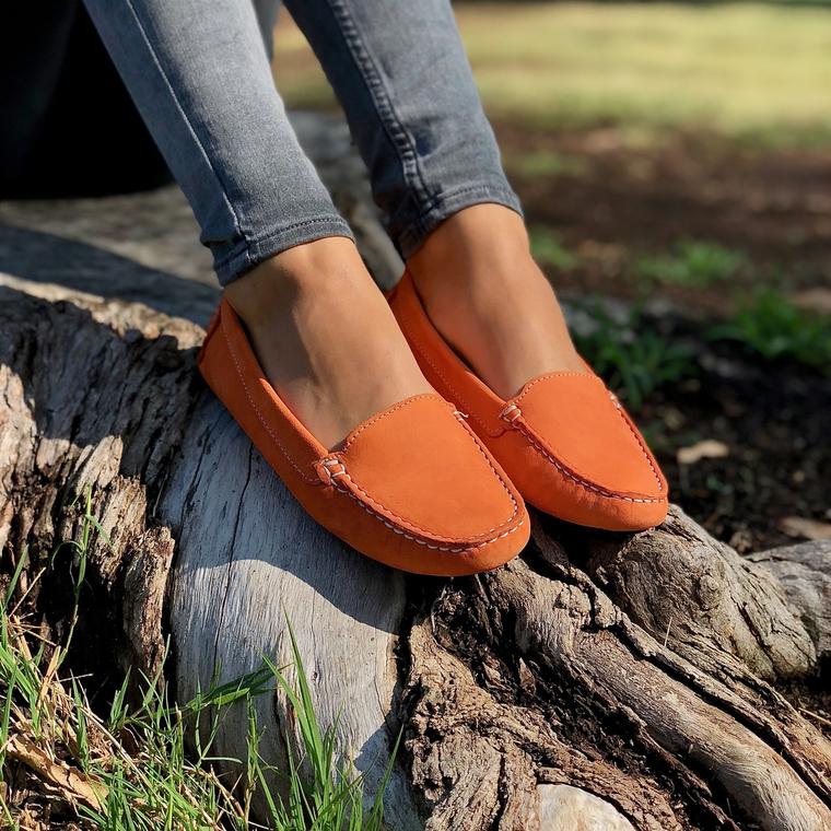 Women's Carrot Orange Driving Loafers 