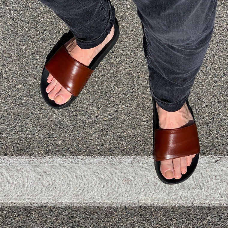mens real leather flip flops
