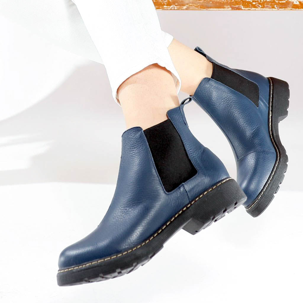 navy leather ankle boots womens