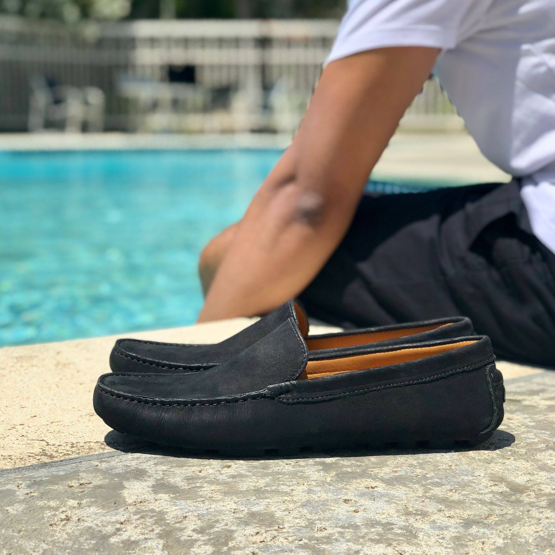 Men's Black Nubuck Soft Driving Loafers 