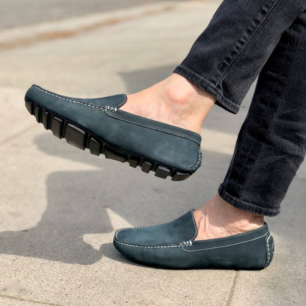 mens blue driving loafers