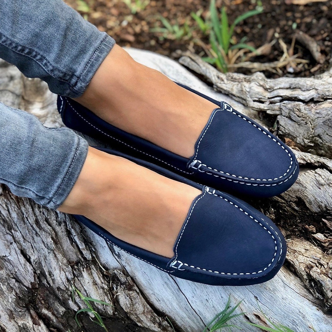 navy driving moccasins