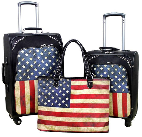 Wild West Living "American Flag" Western 3-Piece Wheeled Luggage Set