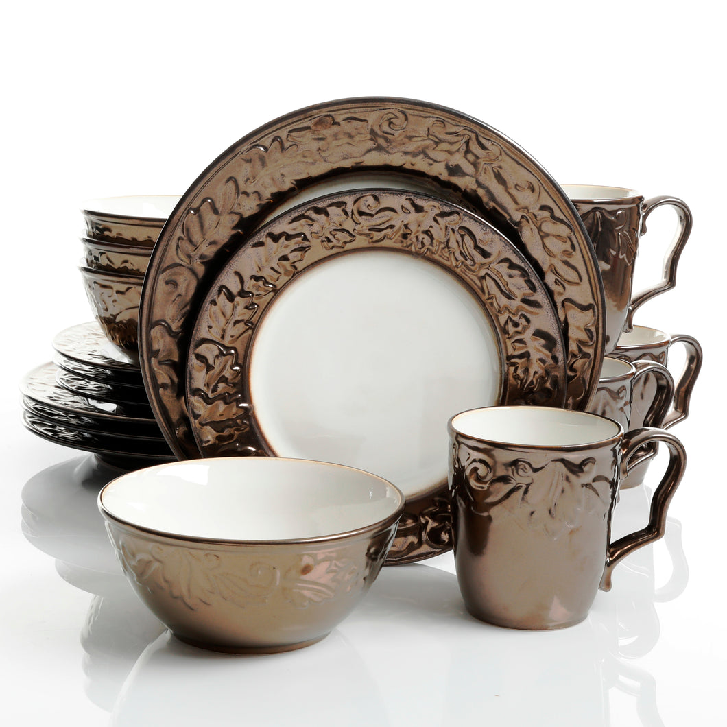 Bronze Metallic Look Embossed 16-Piece Dinnerware Set 119795.16 – Wild