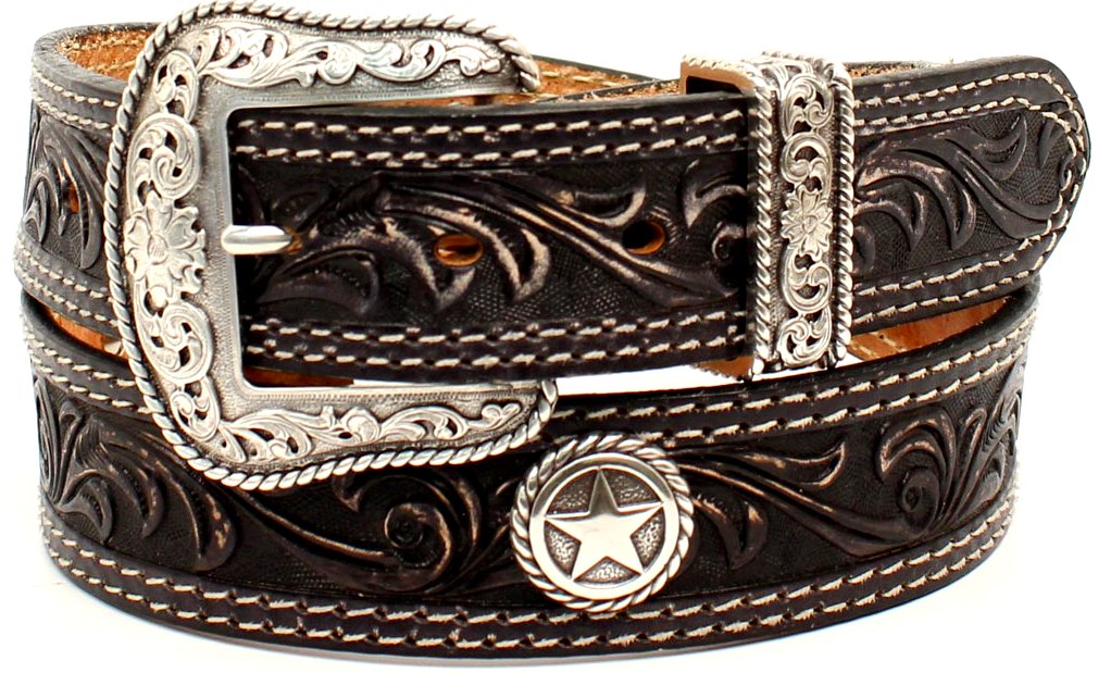 “San Antonio&quot; Men&#39;s Western Black Tooled Leather Belt – Wild West Living
