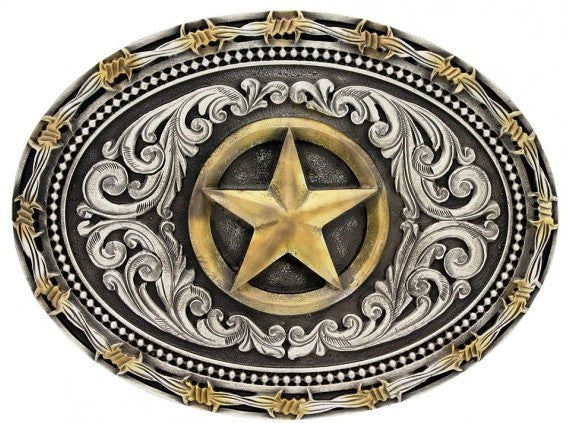 Two tone Rope & Barbed Wire Classic Impressions Lone Star Belt Buckle ...