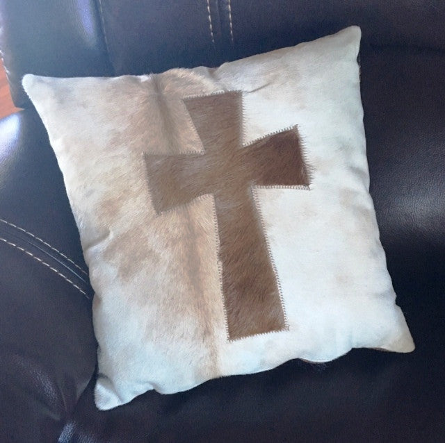 Western Cowhide Cross Accent Pillow Wild West Living