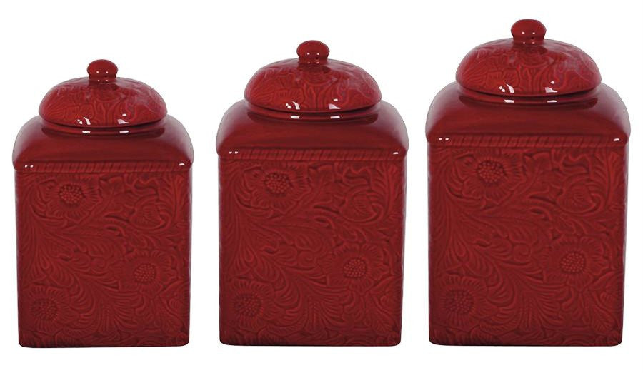 red canister set with spoons