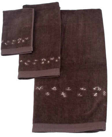 Horseshoes & Rope Embroidered Chocolate Bath Towel 3 Pc Set