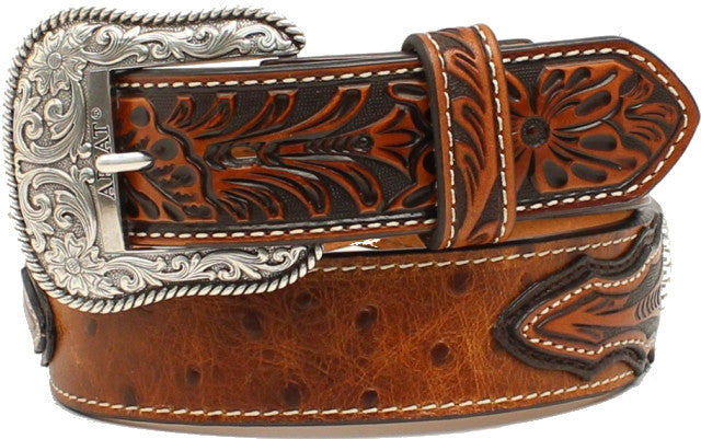 Men's Western Ostrich Print Leather Brown Belt by Ariat - A1024402 ...