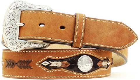 Western Texas Ranger Star Cowboy Concho Leather Belt - Brown