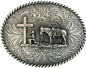 Ontwijken Smederij hoofdstad Christian Cowboy" Western Antique Silver Belt Buckle – Wild West Living