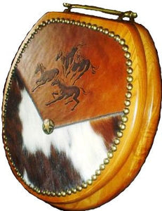 Western Embossed Running Horses Leather Cowhide Toilet Seat