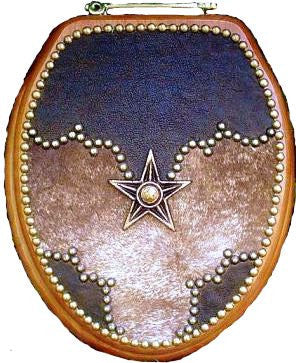 Western Decor Leather Cowhide Toilet Seat With Star Wild West
