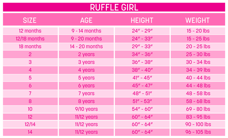 size chart for 8 years old girl