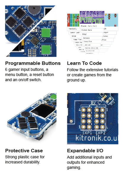 Kitronik ARCADE additional hardware input/output and programmable buttons