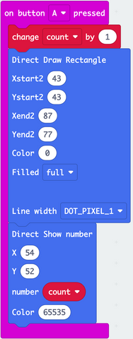 A input block to increment count, erase a rectangle, and update count on the display