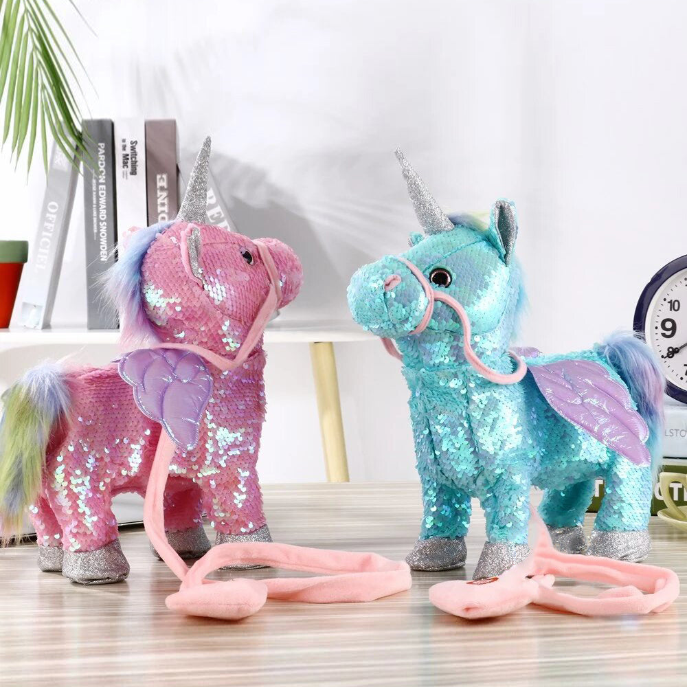 walking unicorn plush toy